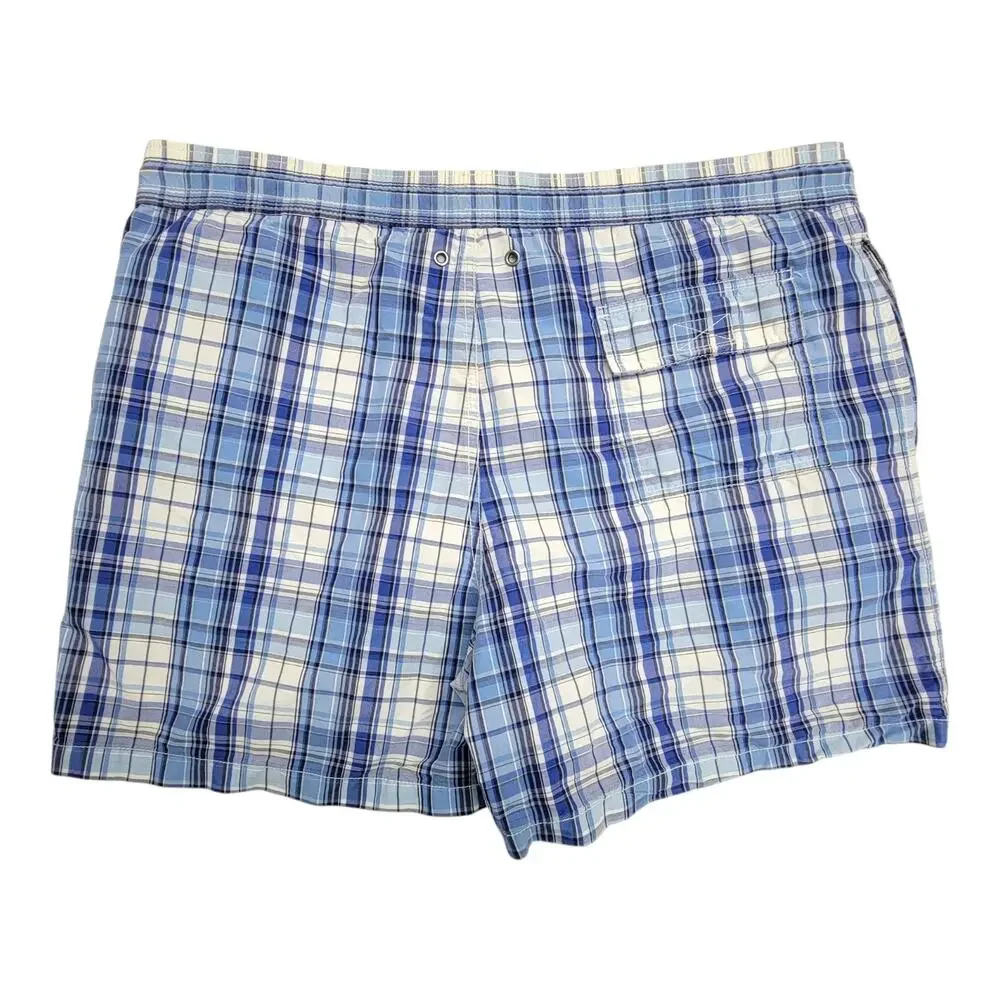 Polo Ralph Lauren Mens L Swim Trunks Blue Plaid Board Shorts Bathing Suit Pony